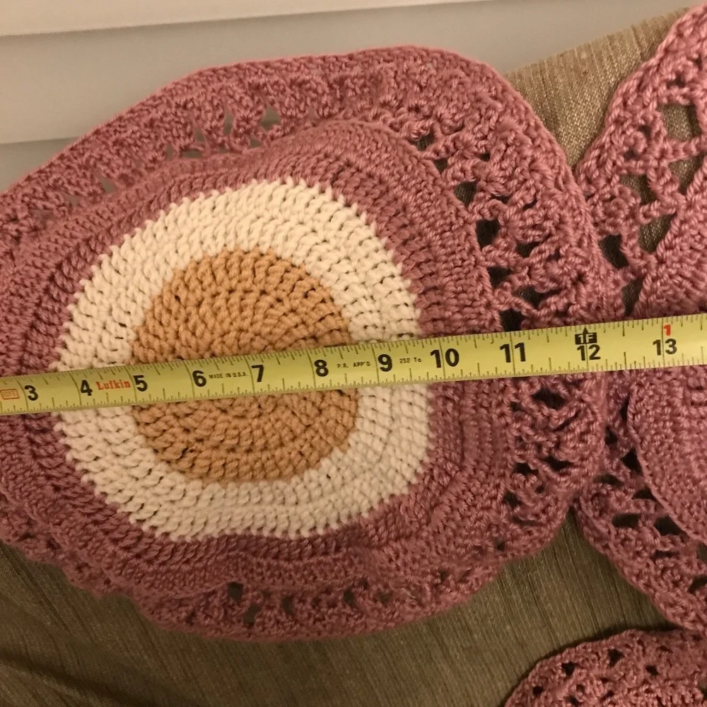 Lot of 3 NEW Rose Blush Tan and Cream 13” round Crochet Placemat Doily handmade